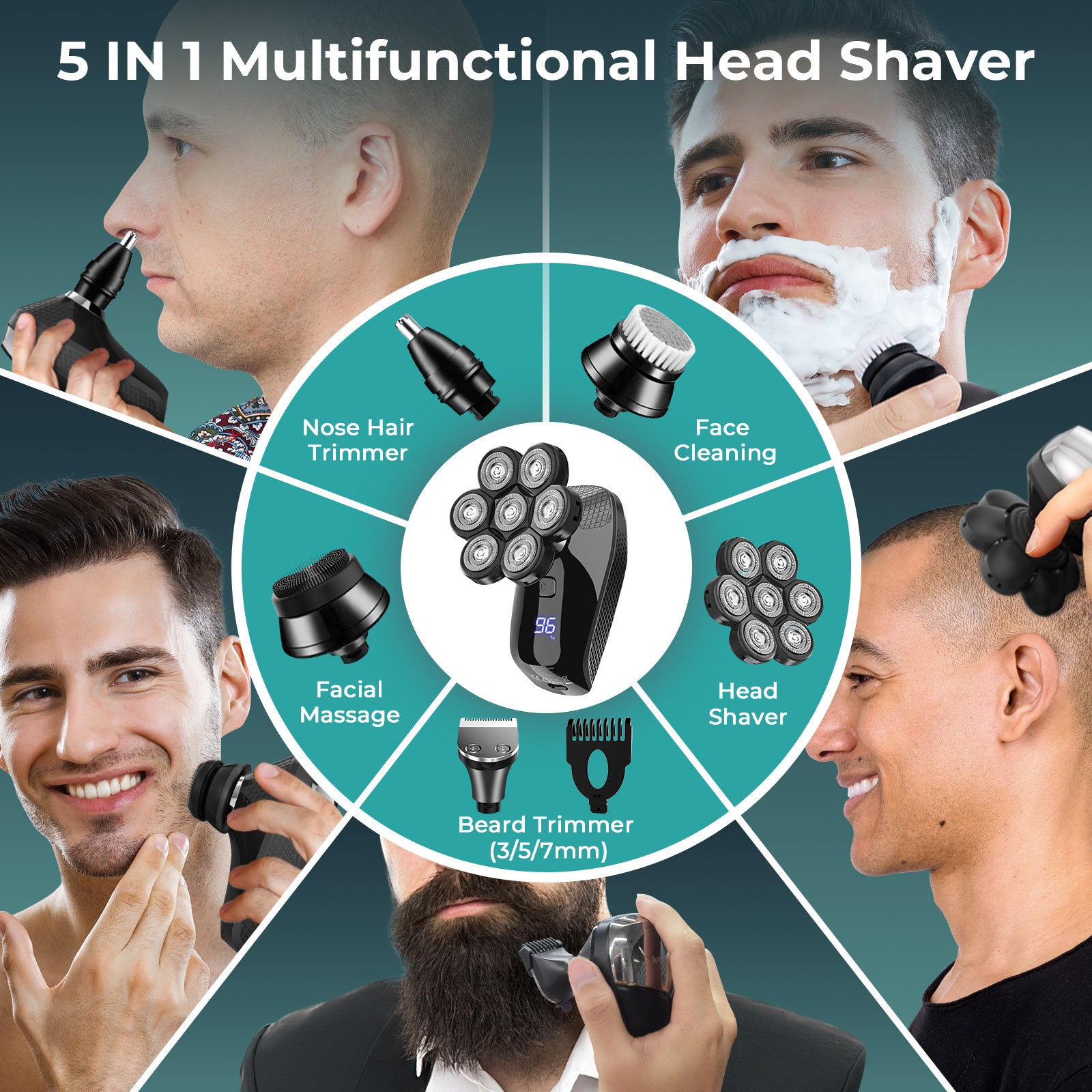Upgraded 7D Head Shaver for Bald Men – Magnetic, Waterproof & Rechargeable Grooming Kit